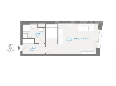 Prodej bytu 1+kk, 42,1 m2, Pražská třída, Hradec Králové - Kukleny | Prodej bytu, 1+kk, 42 m²