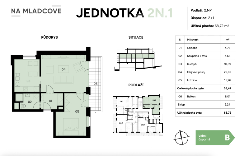 Prodej bytu 2N1, 2+1 69 m2, balkon, sklep, Zlín, Mladcová