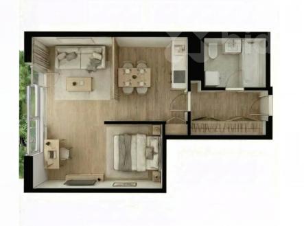 Ilustrační půdorys bytu s návrhem možného uspořádání | Prodej bytu, 1+kk, 39 m²