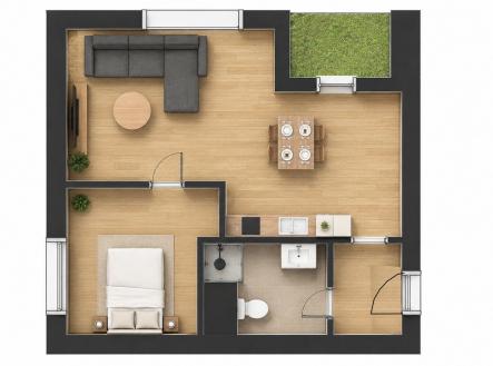 Půdorys bytu 2+kk, k Lesu, Modřice | Prodej bytu, 2+kk, 51 m²