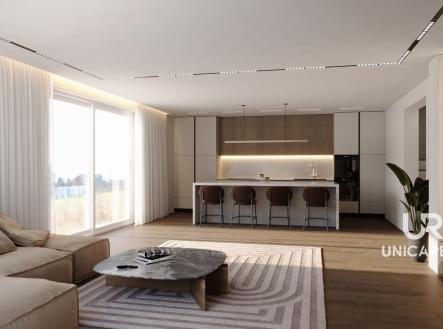 Vizualizace Obývací pokoj s kuchyní | Prodej - dům/vila, 222 m²