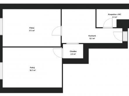 půdorys  bytu 2+1 Bayerova, Brno-Veveří | Pronájem bytu, 2+1, 54 m²