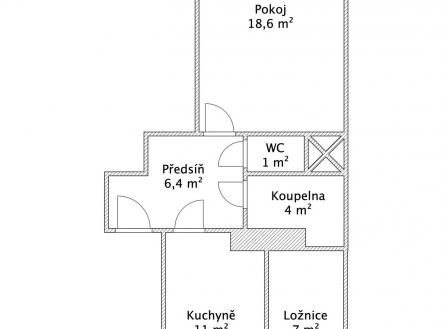 Sypka_pudorys | Pronájem bytu, 2+kk, 50 m²