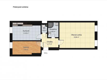 půdorysné schéma (bez rozměrů) | Pronájem bytu, 2+1, 56 m²