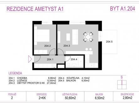 A1_204 | Prodej bytu, 2+kk, 59 m²