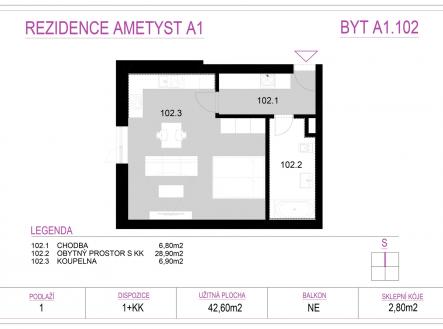 A1_102 | Prodej bytu, 1+kk, 45 m²