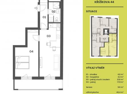 Karty_BD_Křižíkova_4.A8 | Prodej bytu, 2+kk, 48 m²
