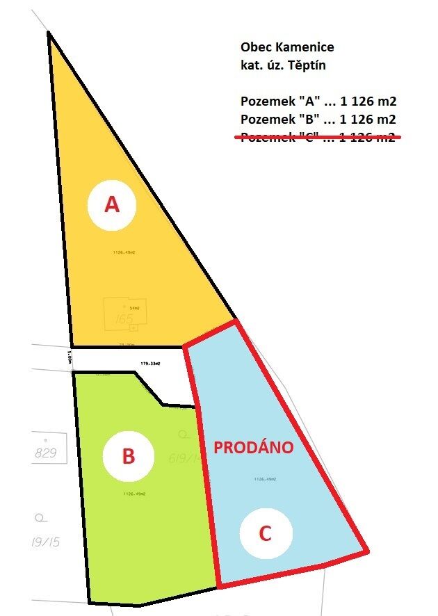 Prodej pozemku pro stavbu RD, Kamenice - Těptín, okr. Praha - východ