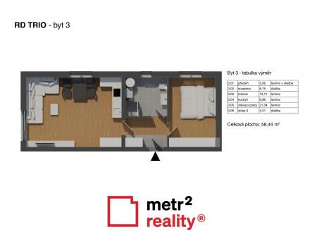 půdorys 2+kk 58 m2 | Prodej bytu, 2+kk, 54 m²