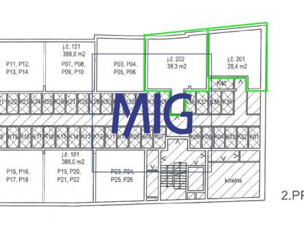 půdorys 2PP_201a202 | Prodej - komerční objekt, sklad, 38 m²