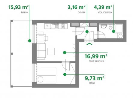 Prodej bytu, 2+kk, 35 m²