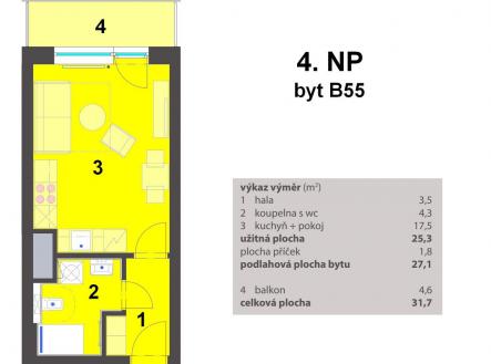 lido-B55-plánek | Prodej bytu, 1+kk, 25 m²