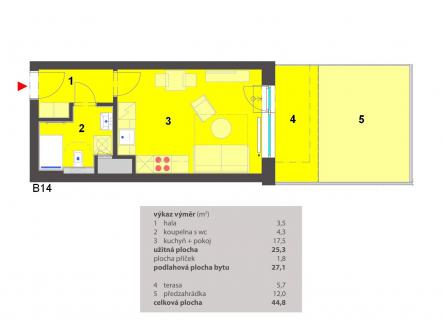 lido-B14-plánek | Prodej bytu, 1+kk, 27 m²