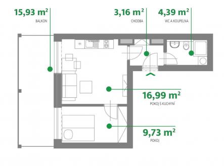 205-půdorys | Prodej bytu, 2+kk, 35 m²