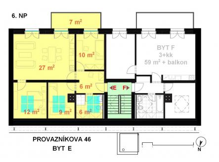 byt E - půdorys s m2 | Prodej bytu, 4+kk, 75 m²