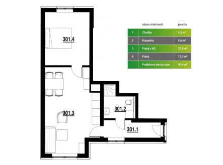 301-planek | Prodej bytu, 2+kk, 47 m²