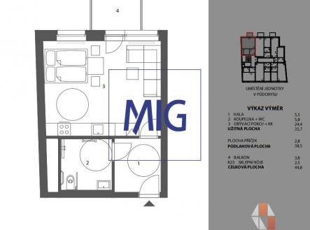 půdorys 2.6 | Prodej bytu, 1+kk, 36 m²