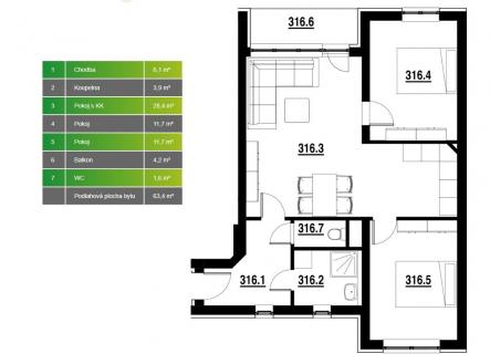 316-plánek | Prodej bytu, 3+kk, 68 m²