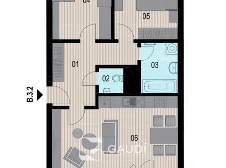 půdorys bytu B 3.2 | Prodej bytu, 3+kk, 68 m²