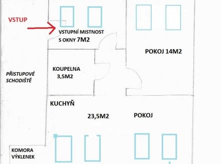 PŮDORYS BYTU | Pronájem bytu, 2+1, 53 m²