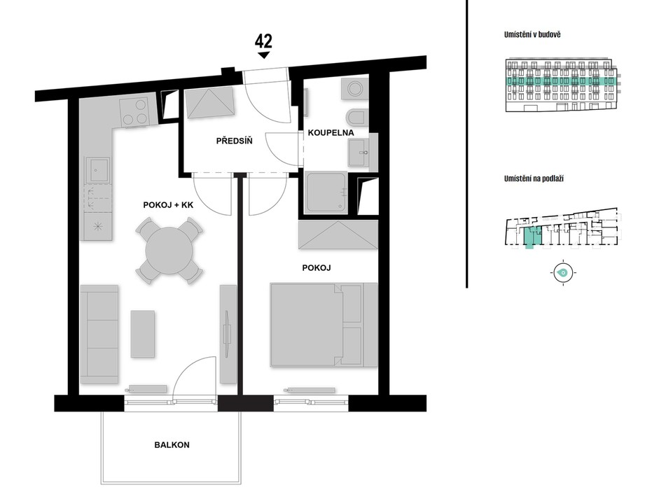 Prodej luxusního bytu 2kk (43,8 m²), balkon (4,5 m²), Nusle