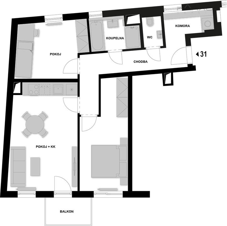 Prodej luxusního bytu 3kk (73,8m²) se střešní terasou (13 m²)