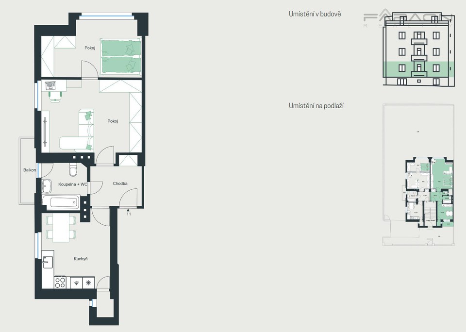 Byt na prodej 2+kk, 61,5 m², balkon 2,3 m², sklep,  Nusle
