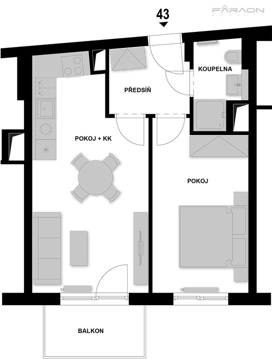 Prodej luxusního bytu 2kk (49,3 m²), balkon (4,5 m²), Nusle