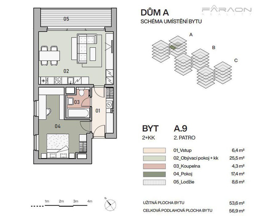 Nový byt 2+KK, 59 m2, lodžie, sklep, garáž, Vysočany