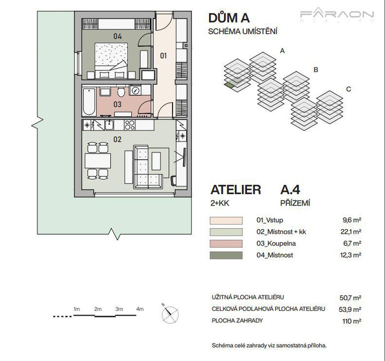 Prodej ateliéru  2+KK , 54 m2, zahrada, garáž, Vysočany