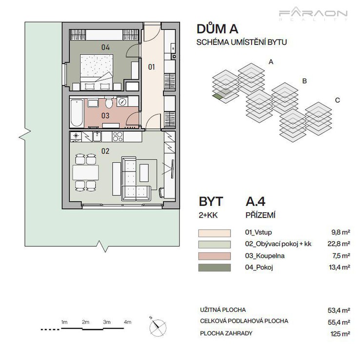 Prodej ateliéru  2+KK , 55,4 m2, zahrada, garáž, Vysočany