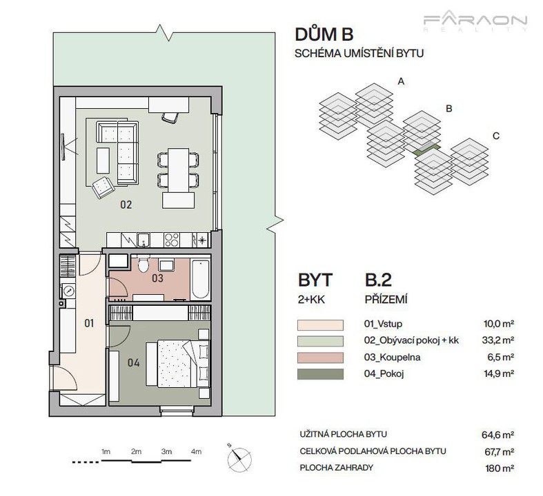 Prodej bytu 2+KK, 69,5 m2, zahrada 180 m2, garáž, sklep, Vysočany