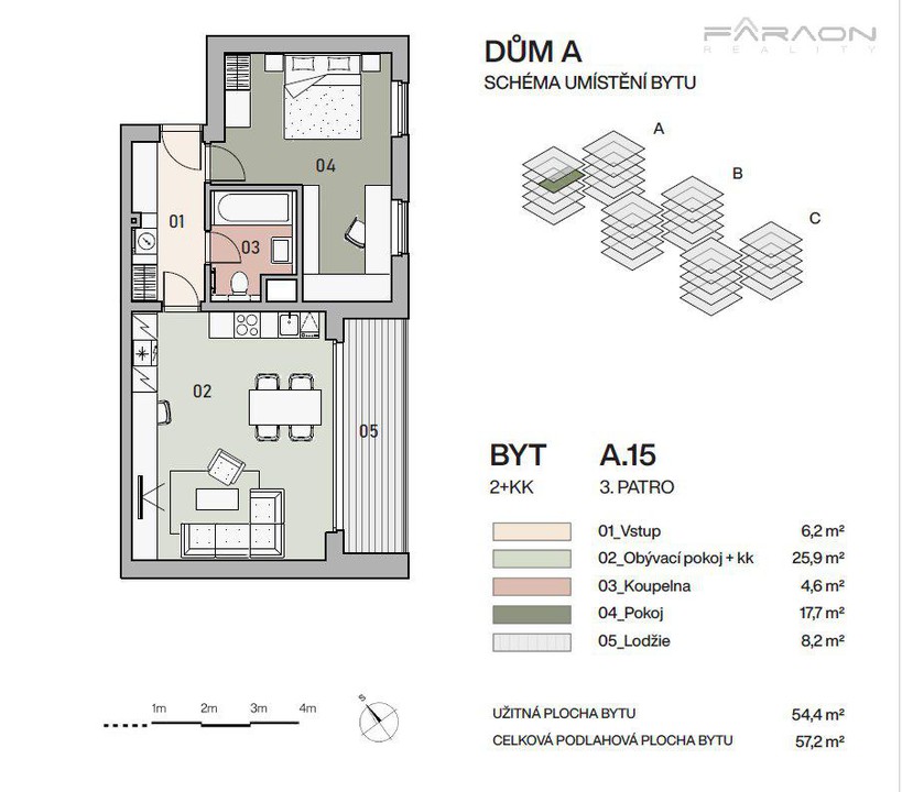 Prodej bytu 2+KK, 57m2, lodžie, garáž, sklep, Vysočany 