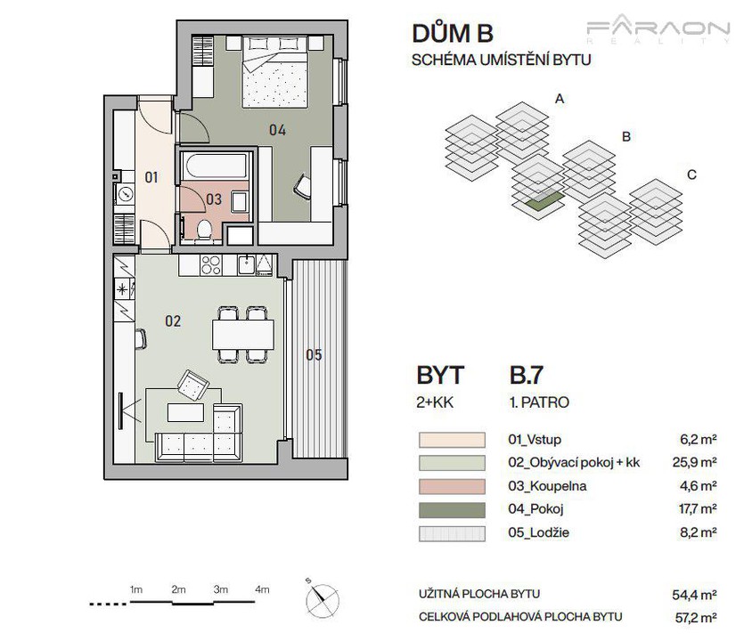 Prodej bytu 2+KK, 57 m2, lodžie, sklep, garáž, Vysočany