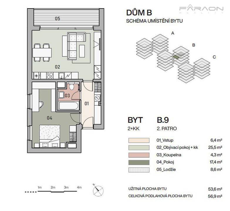 Prodej bytu 2+KK, 57 m2, lodžie, možnost garáže, sklep, Vysočany