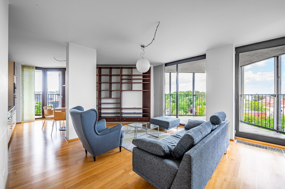 REZERVACE. Pronájem bytu 3+kk (94 m2) s terasou 42 m2 v residenci Central Park na Praze 3
