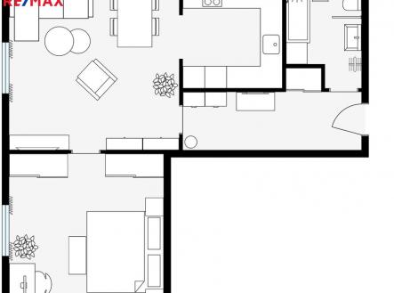 navrhovaný budoucí půdorys - úprava stávající kuchyně a wc | Prodej bytu, 2+1, 61 m²