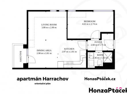 půdorys pro web Harrachov | Prodej bytu, 2+kk, 52 m²