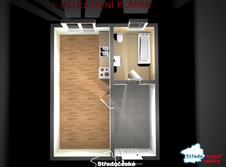 ilustrační plánek bytu | Pronájem bytu, 1+kk, 35 m²
