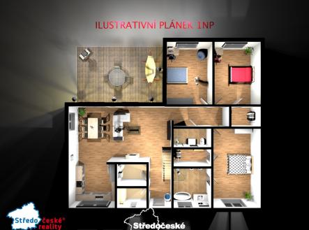 plánek 1NP - ilustrativní 3D | Prodej - dům/vila, 240 m²