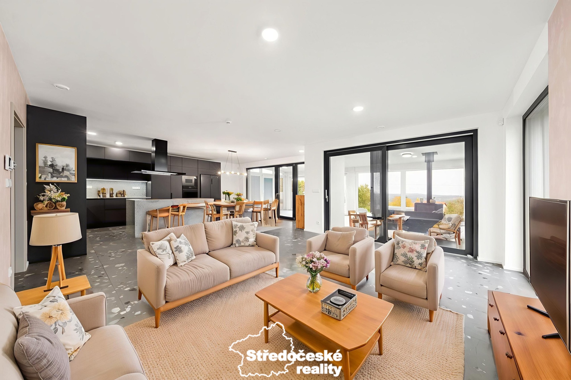 obývací pokoj a kuchyň_vizualizace