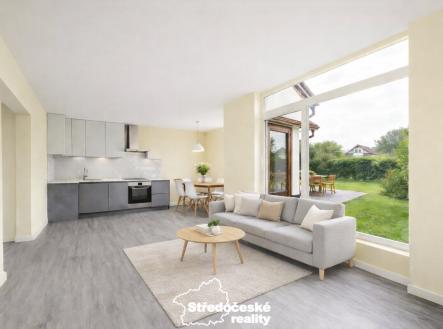 1NP obývací pokoj a kuchyň_vizualizace kuchyně | Prodej - dům/vila, 144 m²