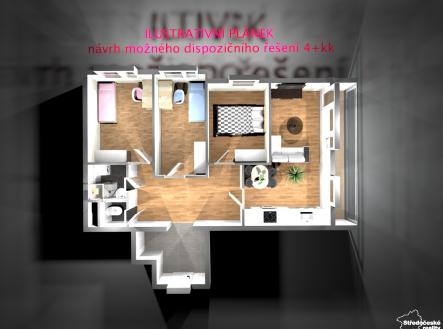 plánek bytu možná úprava na 4+kk | Prodej bytu, 3+1, 93 m²