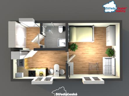 ilustrativní plánek 3D_Fanda byt 3 | Prodej bytu, 1+1, 33 m²