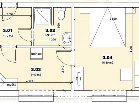 plánek_Fanda byt 3 | Prodej bytu, 1+1, 33 m²