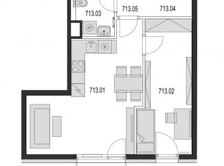 plánek bytu | Prodej bytu, 2+kk, 50 m²