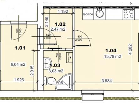 plánek byt číslo 1 - Natalie | Prodej bytu, 1+kk, 29 m²