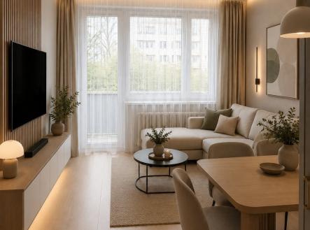Obývací pokoj - vizualizace | Prodej bytu, 3+1, 72 m²
