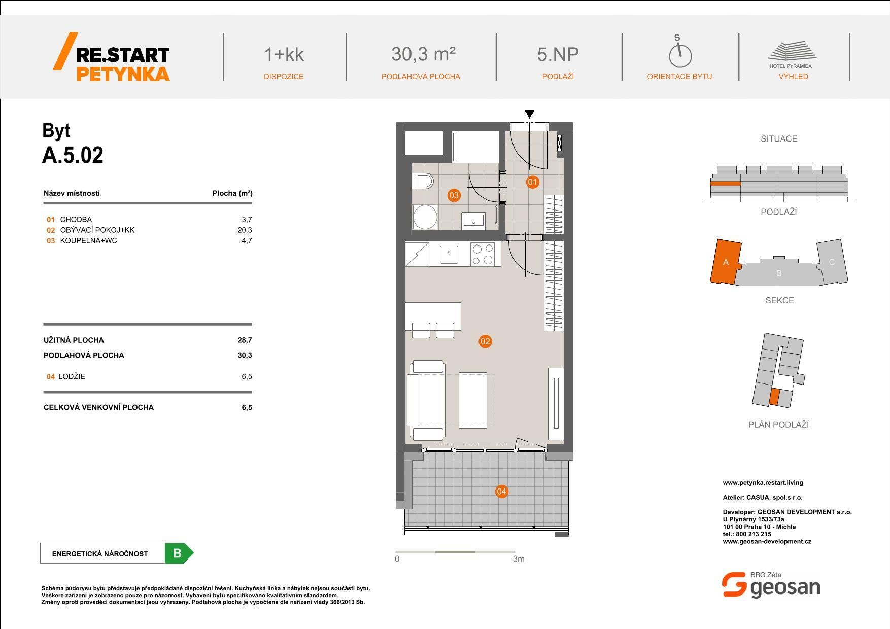 Novinka ! Re.Start Petynka  Byt 1+kk 30,3m2, Lodžie 6,5 m2