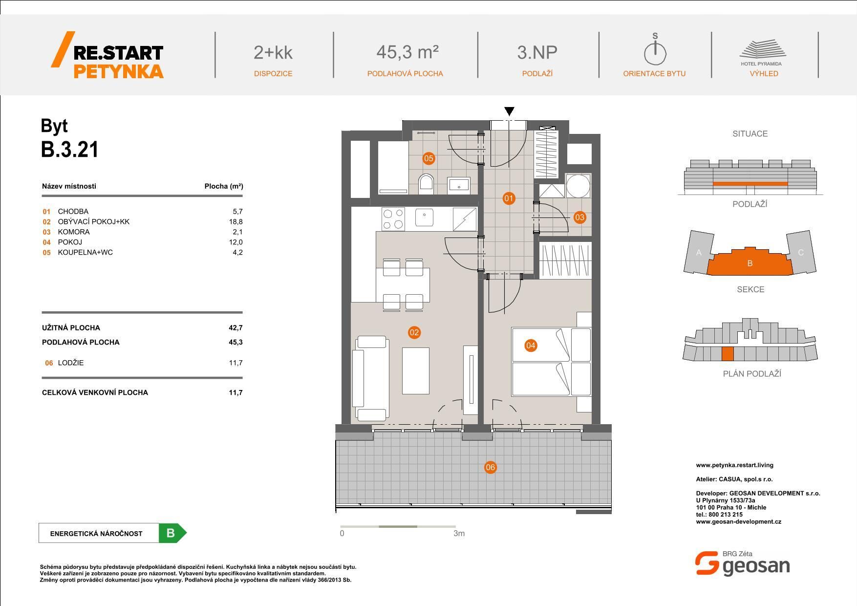 Novinka ! Re.Start Petynka Byt 2+kk 45,3m2, Lodžie 11,7m2